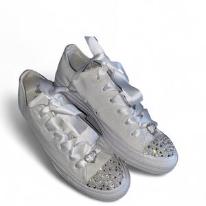 Diamonds Pearls & Charms Low Top Monochrome Converse Size 5-14 With Ribbon Laces